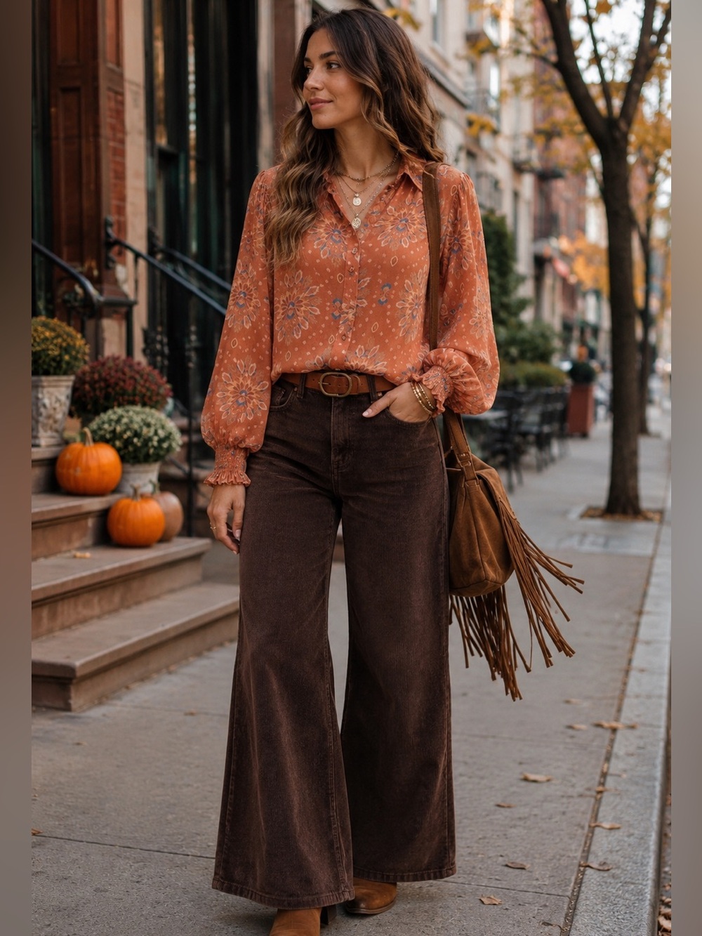 Flying Tomato Rust Floral Peasant Blouse